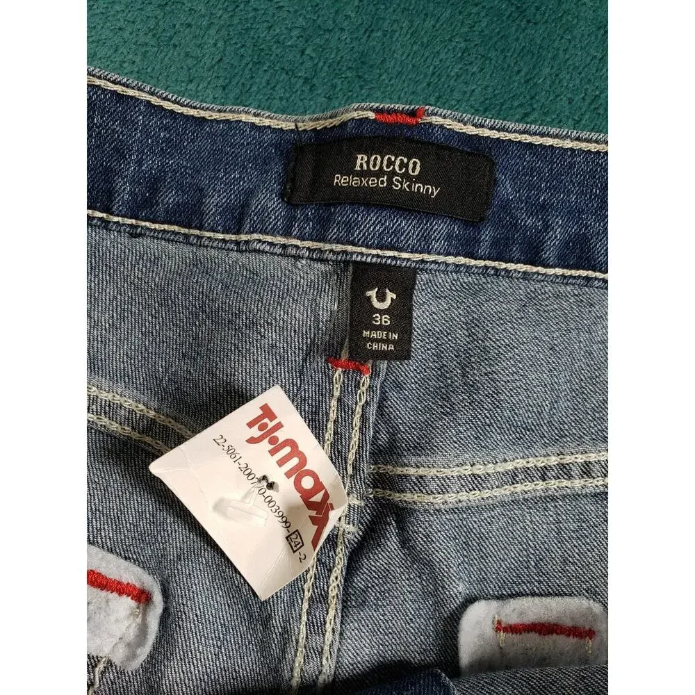 True Religion Jeans Size 36x32 Mens Blue Stretch Pants Rocco Relaxed Skinny NWT